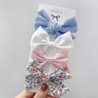 4/5Pcs Cute Baby Hairpin for Girls Print Ribbon Barrette Kids Little Hair Clip Pinches for Hair Girl Cotton Bow Hair Accessories