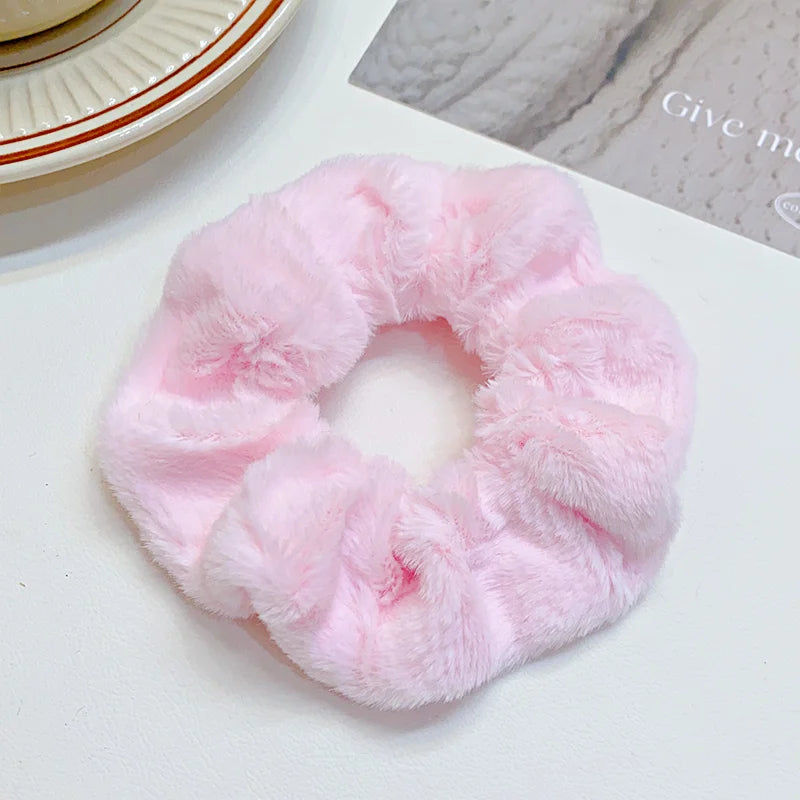 Solid Soft Plush Wide Hair Band For Women Girls Ponytail Holder Hair Tie Fluffy Rubber Band Scrunchie Fashion Hair Accessories