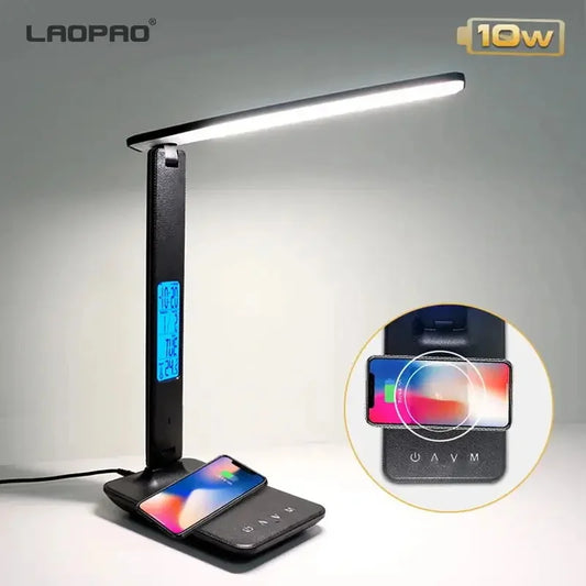 LAOPAO 10W QI Wireless Charging LED Desk Lamp USB Charging Port Sliding Dimmable Auto Timer with Night Light Table Lamp