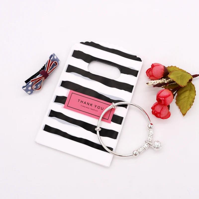 100Pcs/Lot "Thank You" Design Coffee Plastic Bag 9x15cm Jewelry Candy Gift Bag With Handles Small Plastic Packaging Bags