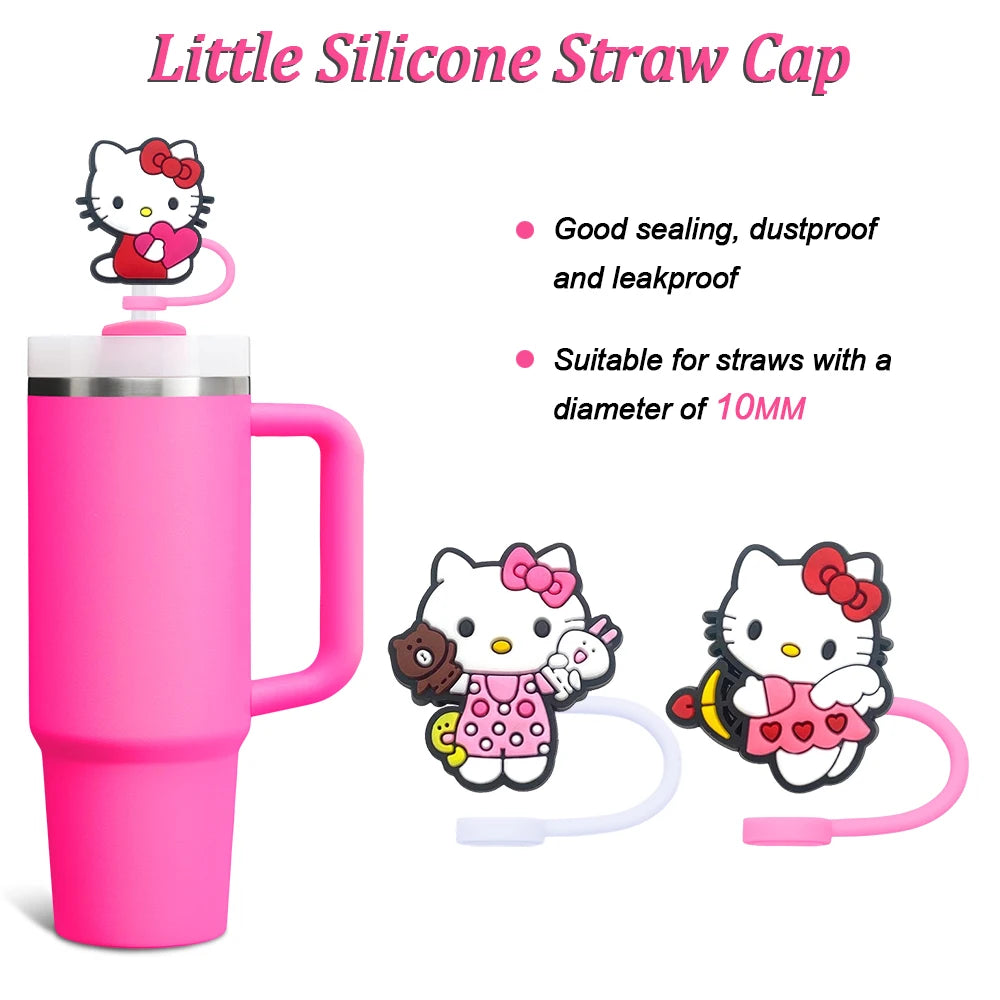 Hello Kitty Straw Cover Cap 10MM Drink Straw Plug Splash Proof Drinking Fit Cup Straw Cap Eco-friendly Charm Pendant Party Gift