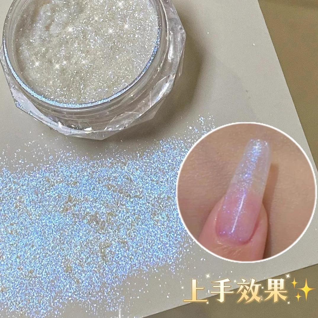 1Jar Aurora Broken Diamond Nail Powder Holographic Iridescent Aurora Powder Mermaid Pigment Glitter Nail Art Chameleon Powder