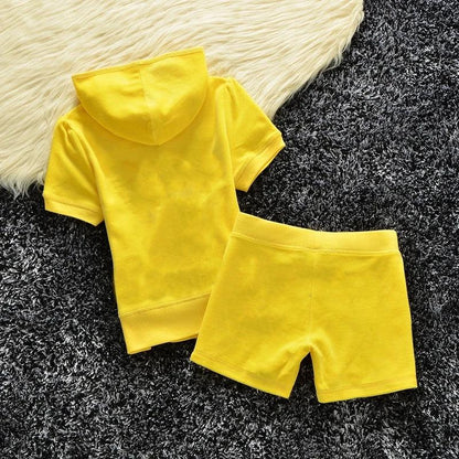 Sets for Women 2 Pieces Velvet Tracksuit 2024 Summer Women's Short Sleeve Top and Short Sets