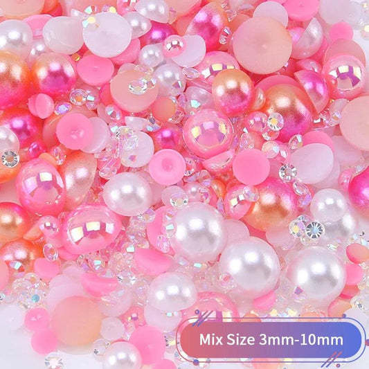 30g Mix Size Jelly Resin Glue Flatback Rhinestone AB Pearl Beads For Nail Art DIY Cup Crafts Decoration Nail Gems Accessories