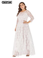 GIBSIE 6XL 5XL 4XL Plus Size Elegant Lace Dress Women O-Neck 3/4 Sleeve Long Maxi Dresses Ladies Prom Evening Party Dress