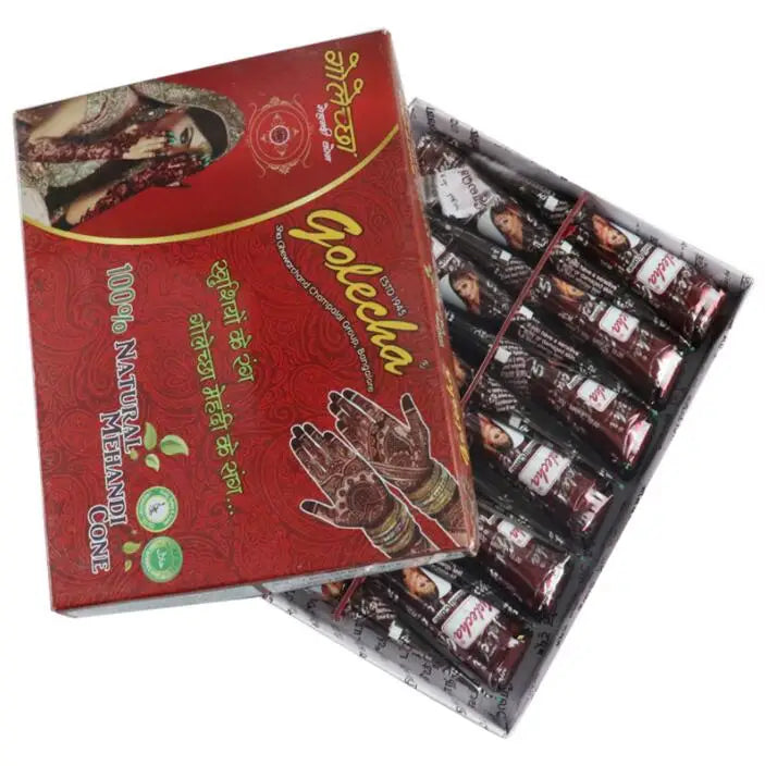 12Pcs Henna Tattoo Paste Black White Brown Red Henna Cones Indian For Temporary Tattoo Sticker Body Paint Art Cream Cone