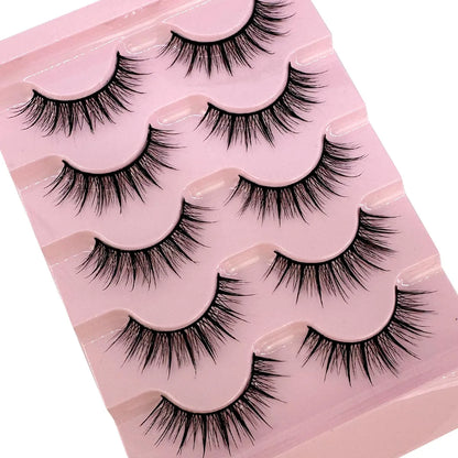 NEW 5Pairs Natural 3D Dramatic Fairy Clusters Manga Lashes Fake Eyelashes Wet Look Cosplay Lashes