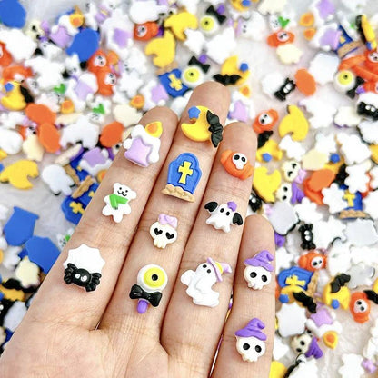 20Pcs 10 Shapes Cute Cartoon Festival Designs Nail Art Rhinestones For Manicure Supply Punk Halloween Nail Resin Charms Stones