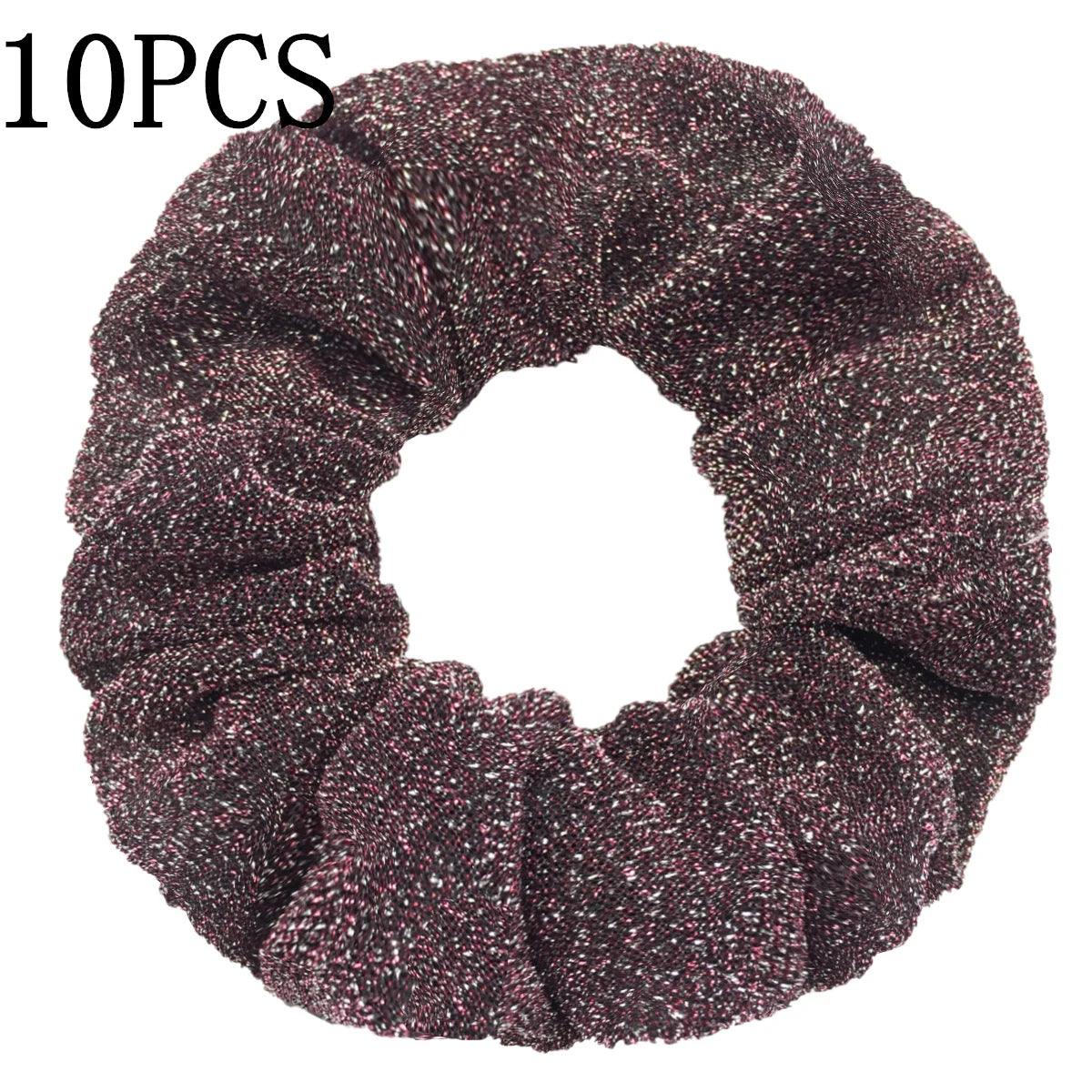 10pc Girls Sparkly Sequins Scrunchies for Hair Eleastic Scrunchy Ties Ropes Ponytail Holders Rubber Bands Shinny Bling for Women