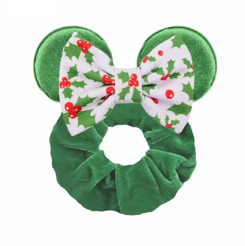 New Chic Disney Mickey Mouse Ears Hair Scrunchies Sequins 4"Bows Elastic Headband Women Velvet Girls DIY Hair Accessories Gift