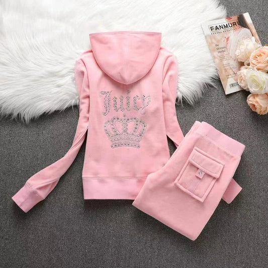 Y2k 1:1 Juicy Brand Velvet Tracksuit Set 2024 Women's Velours Tracksuit Juicy Coursera Sewing Set Diamonds Juicy Shorts Set