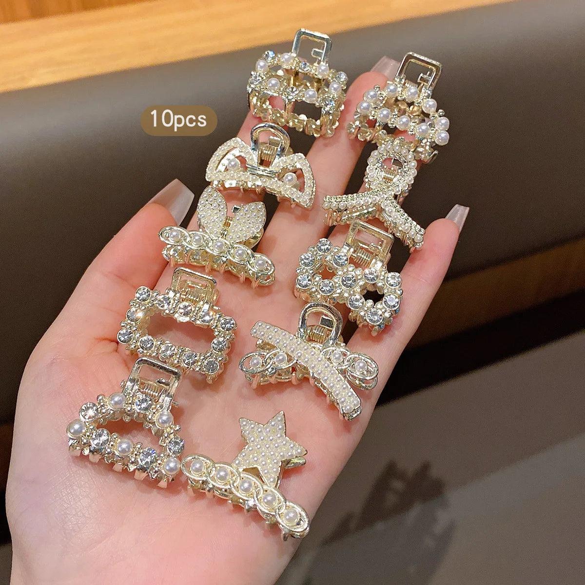 10 imitation pearl rhinestone small grab clips, fashionable and sweet style hair clips suitable for daily use as hair accessori