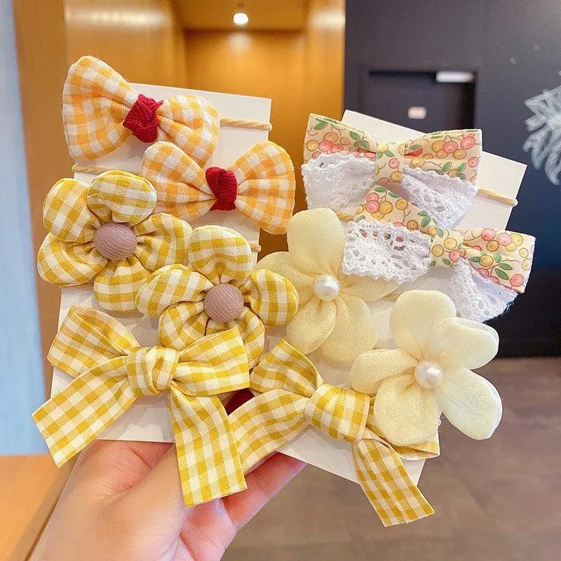 1Set Big Bow Flower Elastic Hairbands Children Girls Sweet Hair Ties Fashion Headbands Hair Accessories Rubber Band For Kid