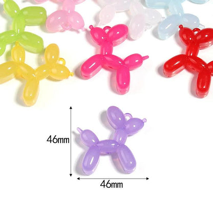 10pcs/Bag 34mm Acrylic Jelly Colorful Cartoon 3D Balloon Dog DIY Beads Keychain Phone Chain Pendant Accessories