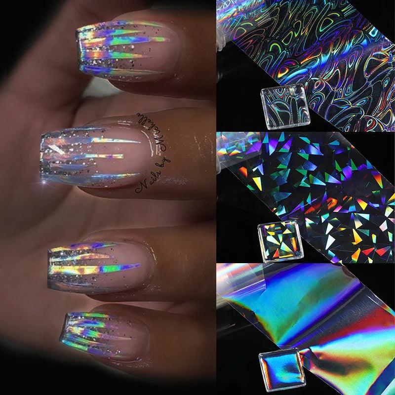 Aurora Chrome Nail Foil Mirror Effect Nail Pigment Irridescent Glitter Heart Marble Foil Sticker Decoration Manicure Wraps