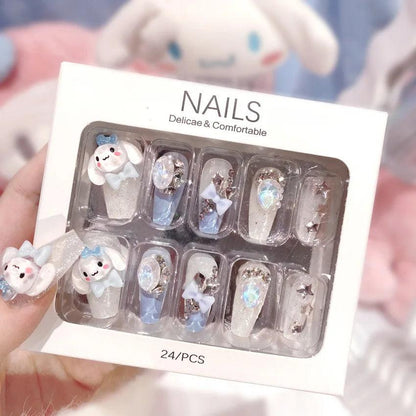 Blue Kawaii False Nail Sanrio Accessories Anime Kuromi Design Press on Nails Removable Finished Nail Tips For Schoolgirl Gift