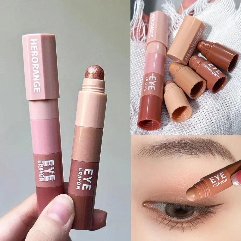 4 In 1 Eyeshadow Pencil Kit Velvet Matte Pigment Shimmer Highlight Makeup Combination Pink Brown Mini Eye Shadow Pen Cosmetic