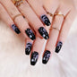 24pc/set Fashion Almond Press On Nails Art Halloween Black Ghost Design Fake Nail Pumpkin Castle Pattern Glossy False Nails Tips