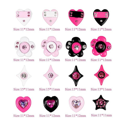 5pcs Pink Black Heart Star Flower 3D Nail Charms Y2K Style Inlaid Rhinestone Nail Jewelry Parts Nail Art Decoration