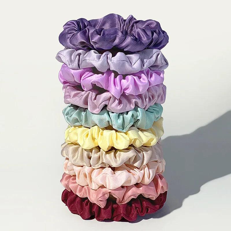 10pcs/pack Women Colorful Skinny Elastic Hair Band Solid Color Satin Scrunchies 6.5cm Small Hair Rope Simple Head Band Hair Tie