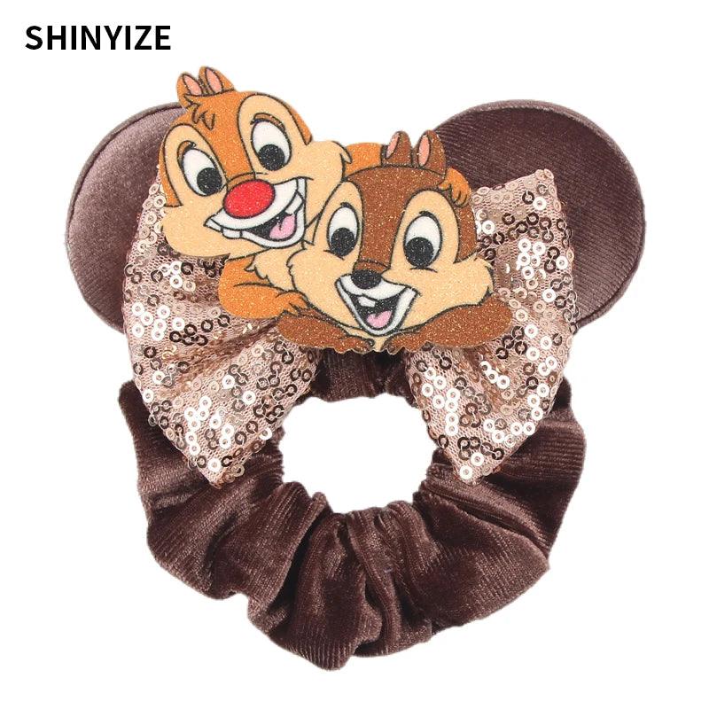 New Chic Disney Mickey Mouse Ears Hair Scrunchies Sequins 4"Bows Elastic Headband Women Velvet Girls DIY Hair Accessories Gift