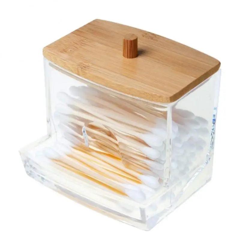 Makeup Cotton Pad Organizer Storage With Wood Lid Box For Cotton Swabs Rod Cosmetics Jewelry Bathroom Container Jar