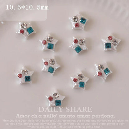 20Pcs Retro Baroque Love Nail Art Charms 3D Glitter White Pearl Inlaid Gem Pentagram Nail Rhinestone Luxury DIY Nail Accessories