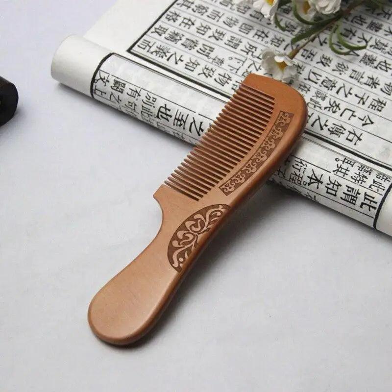 Natural Carved Peach Wood Comb Thickened Wood Comb Curly Massage Hair Comb Anti-static Sandalwood Hairdressing Hair Styling Tool