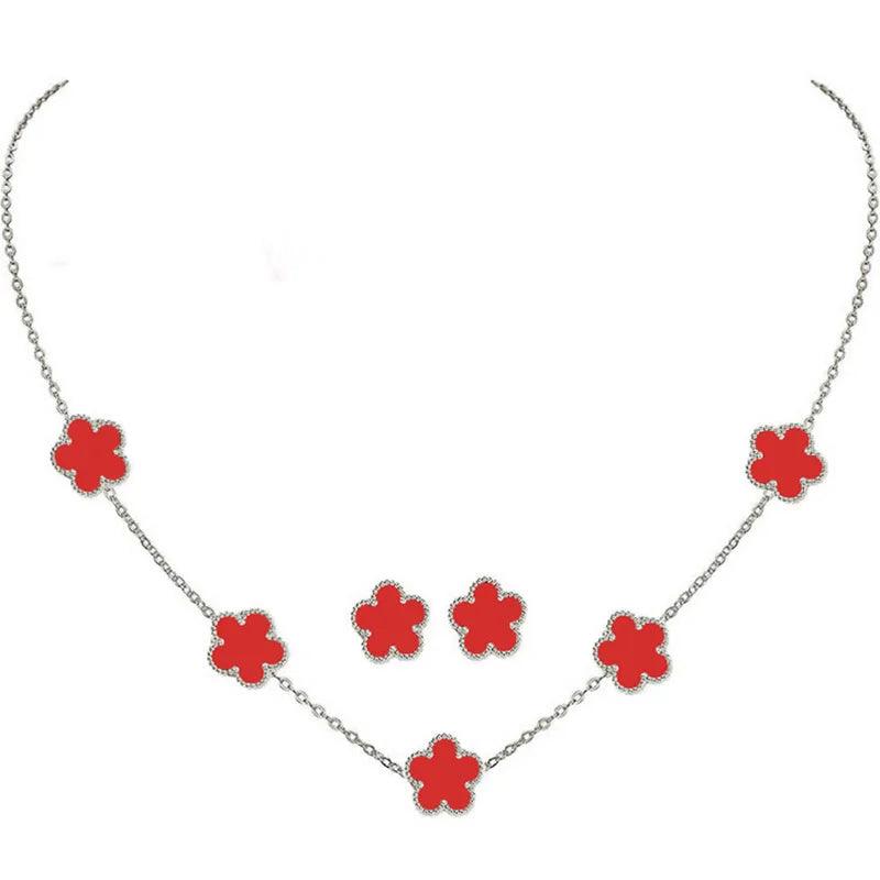 Double Sided Plant Flower Design Jewelry Set  for Women Girls Stainless Steel Elegant Clover Pendant Necklace Earrings Bracelet