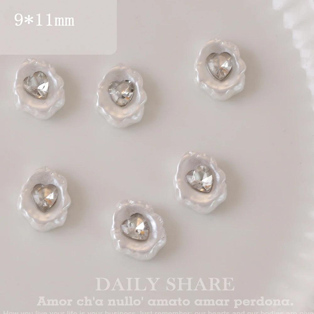 20Pcs Retro Baroque Love Nail Art Charms 3D Glitter White Pearl Inlaid Gem Pentagram Nail Rhinestone Luxury DIY Nail Accessories