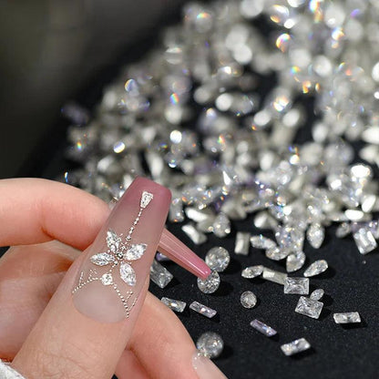 1Bag Mixed Irregular Flat Bottom Silver Crystal Nail Rhinestone Glitter Nail Charm Jewelry Gems Stone Parts Manicure Accessories