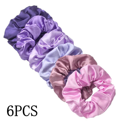 25/10//6pcs Satin Scrunchies Girls Elastic Hair Band Ponytail Holder Ties Rubber Bands Fashion Women Accessories Solid Scrunchy