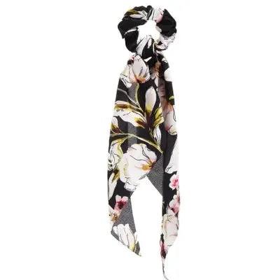 Floral Print Bow Satin Long Ribbon Ponytail Scarf Hair Tie Scrunchies Women Girls Elastic Hair Bands Hair Accessories