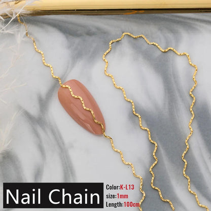 Nail Chain Rose Gold Silver Pixie Stone Beads Decorations Metal Steel Press on Nails Charms Art Jewelry Accessories Manicure