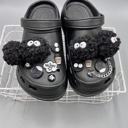 New DIY Black Plush Ball Shoes Charms for Croc  Ball Cute Croc Charms Designer Lovely Croc Accessories All-match Hot Sale