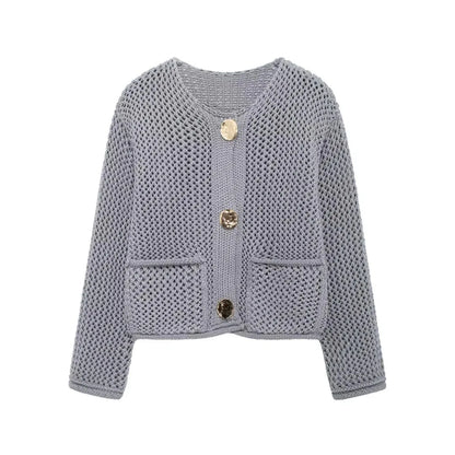 TRAF Autumn Winter Knitted Cardigans For Women Casual Button Long Sleeve Female Sweater 2024 Fashion Loose Lady Cardigans Coat