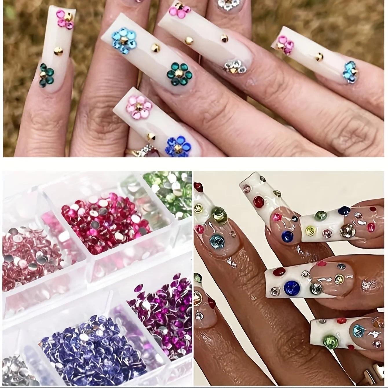 12 Grid Shimmering Crystal Nail Art Rhinestones - Flatback Gemstones for Versatile Decoration - Adorns Nails Shoes Makeup Bags