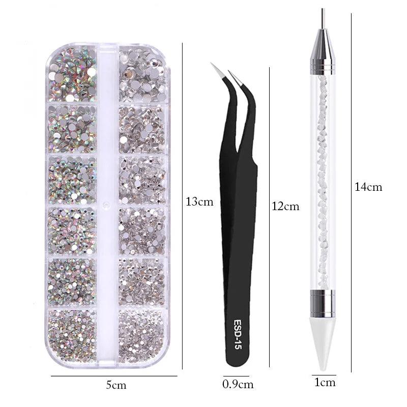 3Pcs/Set Nails Art Accesorios Multi-Size Rhinestones 3D Crystal DIY Decorations Glitter Crystal Rivet Gem 3D Nail Supplies - HighGloss Shop