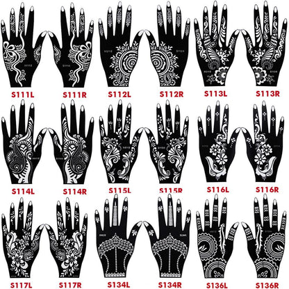 20pcs/Lot Large Mehndi Henna Tattoo Stencils Kit Flower Glitter Airbrush Indian Henna Templates Stencil for Hand Painting