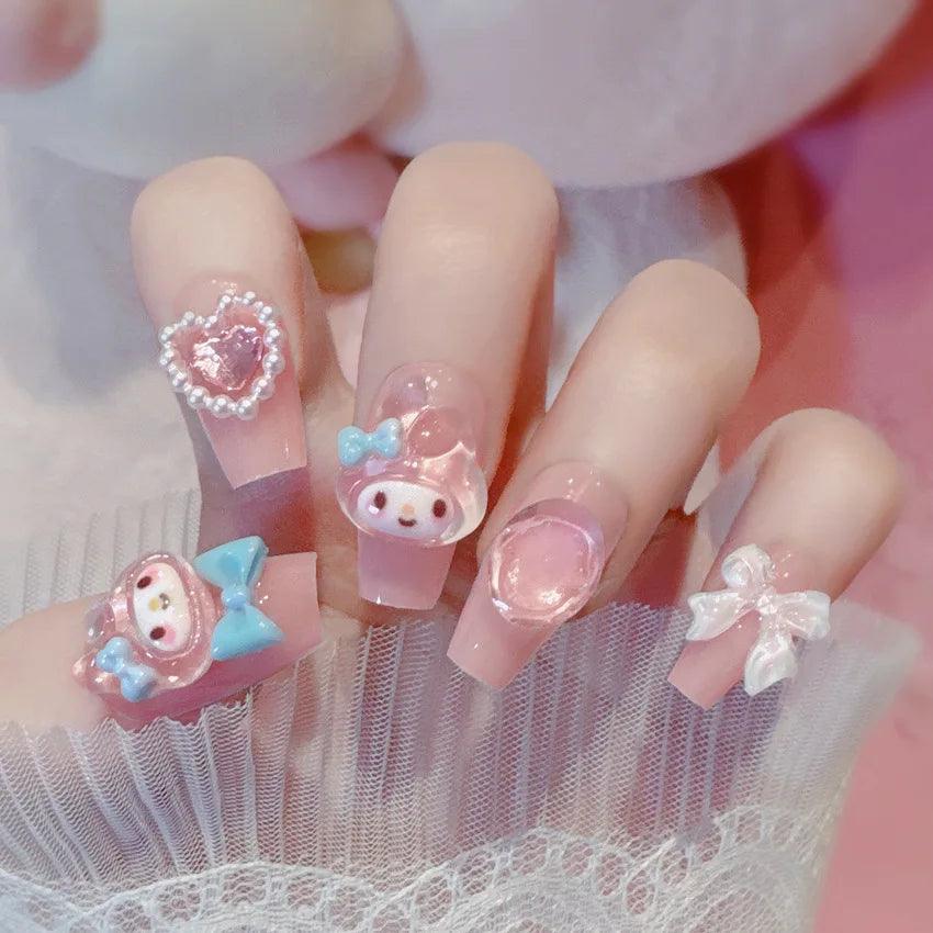 Sanrio False Nail Kawaii 24pcs Melody Accessories Press on Nails Patch Detachable Nail Tips Manicure Jewelry Schoolgirl Gift