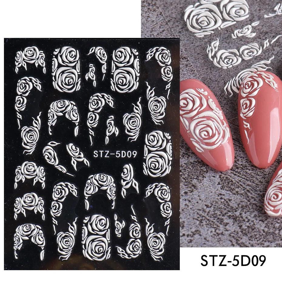 5D Belt Nail Sticker Summer Nail Art Decals Flowers White Daisy 3D Manicure Nail Gel Self Adhesive Stickers Designs Decorations