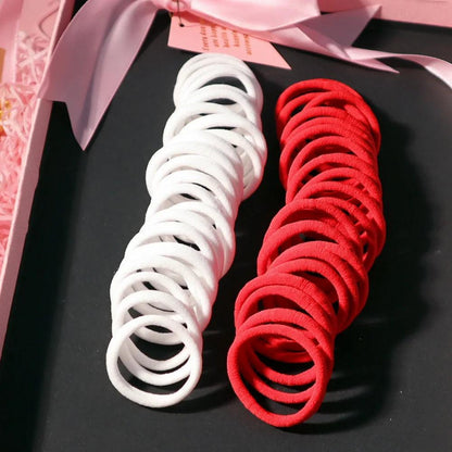 50PCS/Set 5CM Solid Color Cotton Hair Ties For Women Hairbands Elastic Rubber Bands Seamless Link Rope Hair Accessories