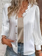 Plus Size Elegant Blouse, Women's Plus Solid Ribbed Contrast Lace Trim Long Sleeve V Neck Shirt Top