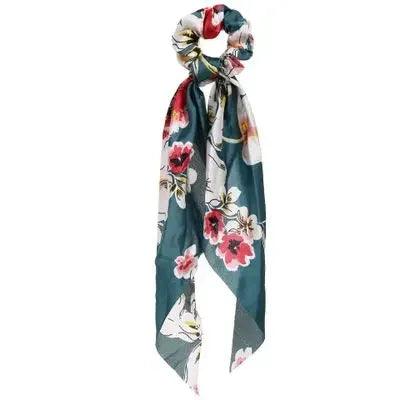 Floral Print Bow Satin Long Ribbon Ponytail Scarf Hair Tie Scrunchies Women Girls Elastic Hair Bands Hair Accessories