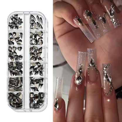 12Gird 3D Glass AB Crystal Nail Art Rhinestones Kit Flatback Round Bead Charm Gem Stones Jewelry Diamond with Tools for Nail Art