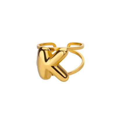 Gold Color A-Z Letter Alphabet Rings for Women Gothic Double Layer Thick Initial Letter Femme Ring Stainless Steel Jewelry Gift