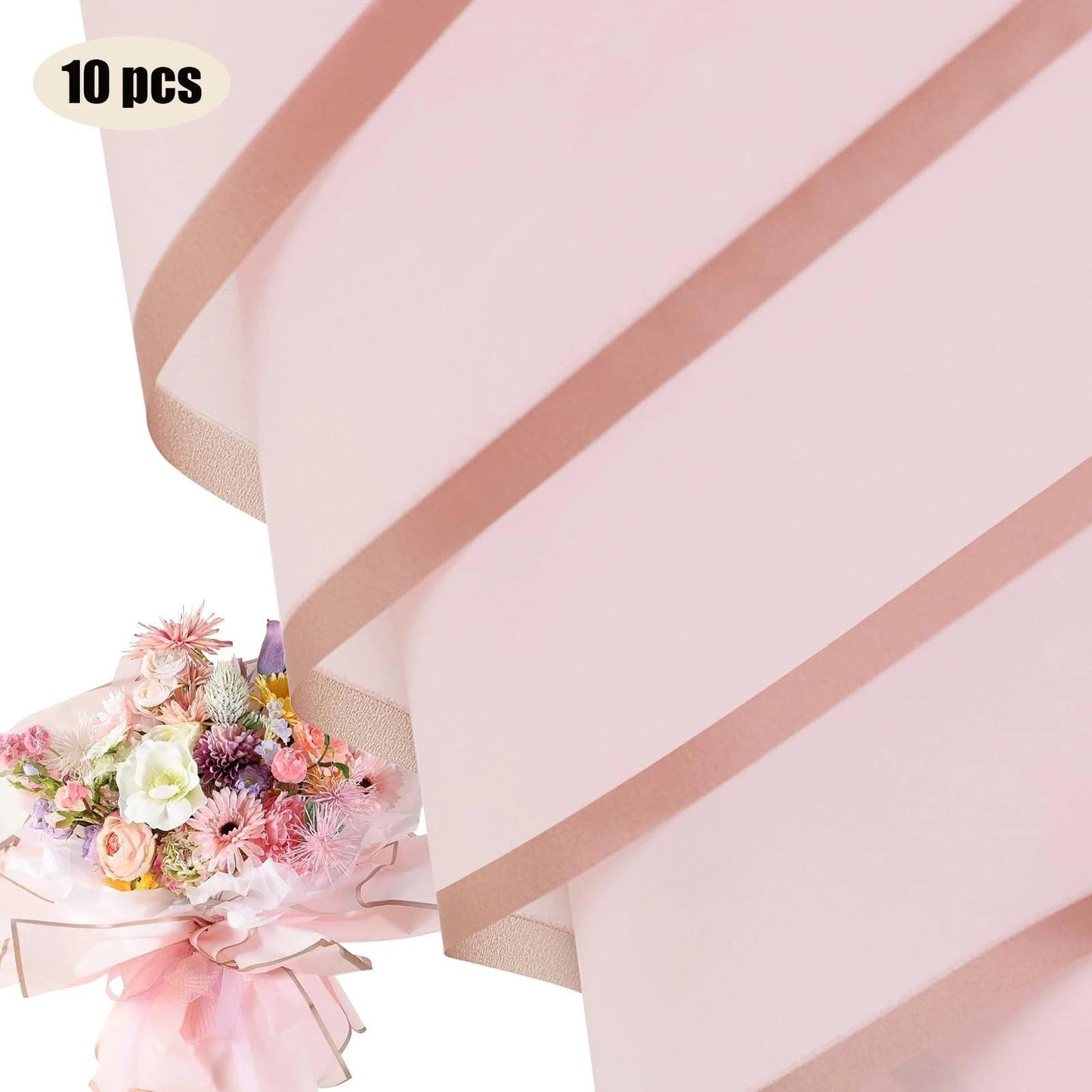 10 Sheets Flower Wrapping Paper with Golden Edges, Waterproof Bouquet Packaging - Ideal for DIY Weddings & Birthdays