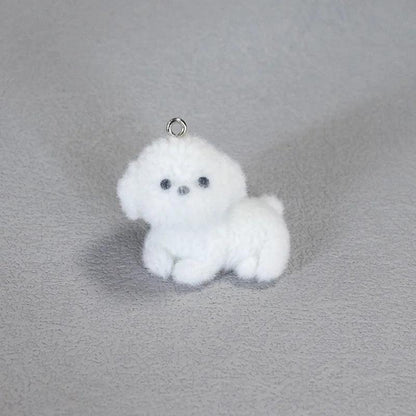 2/4pcs Kawaii Fluffy White Puppy Dog Resin Charms 3d Frise Animal Pendant For Necklace Keychains Diy Jewelry Make