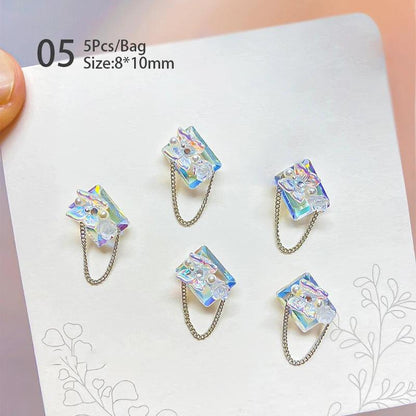 1Bag 3D Heart Nail Rhinestones Water ripple flat bottom love Charms Crystal Nail Art Decorations Gem Kawaii Resin Nails Gems