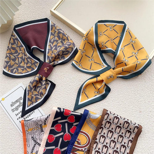 Elegant Small Ear Silk Scarf Women Luxury Spring Summer Neckerchief Wrist Towel Korean Style Tie Bag Band Ladies Neck Scarf